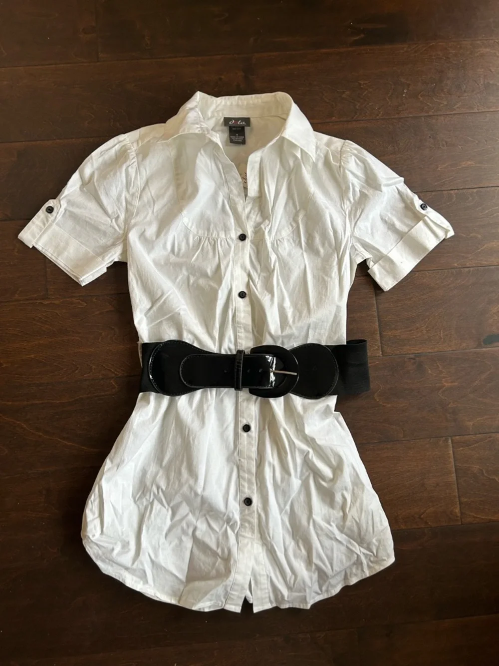 Dots Women’s Tunic Top Cotton Belted New White Sz S 4122 - Picture 3 of 4
